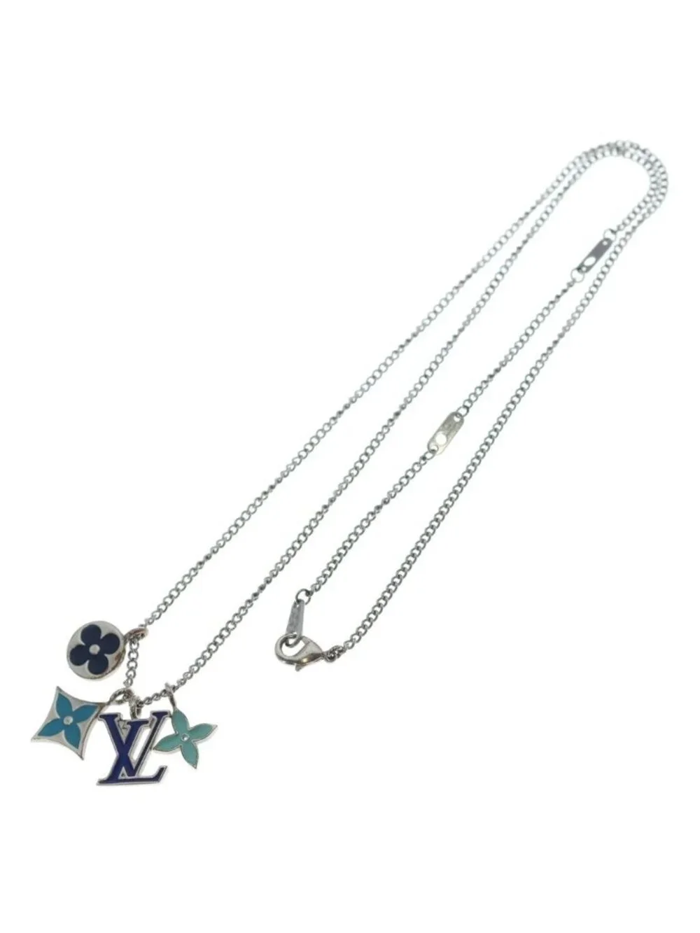 Louis Vuitton Pendant LV Instinct Monogram Chain Necklace Silver